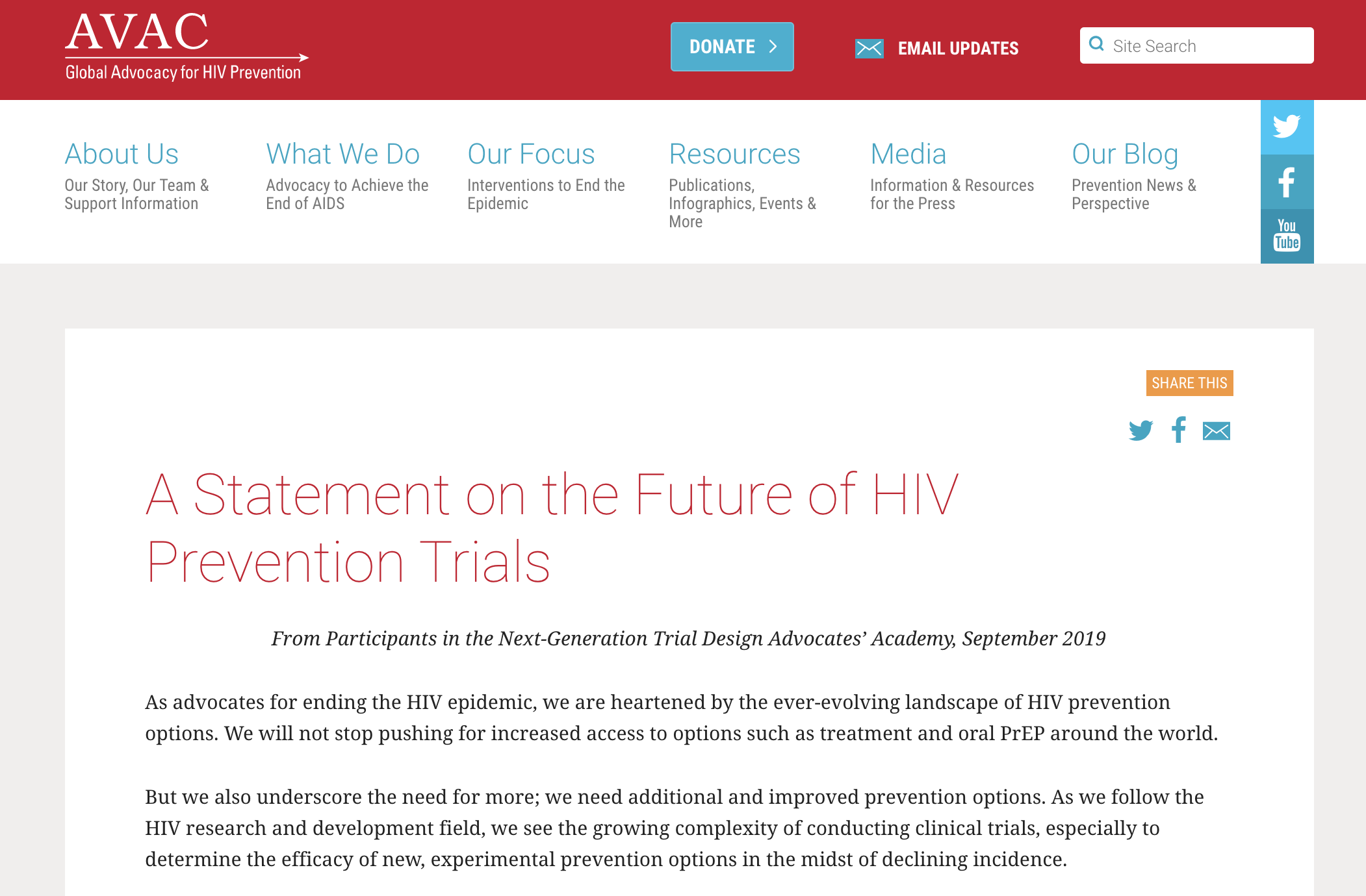 A Statement on the Future of HIV Prevention Trials - AVAC