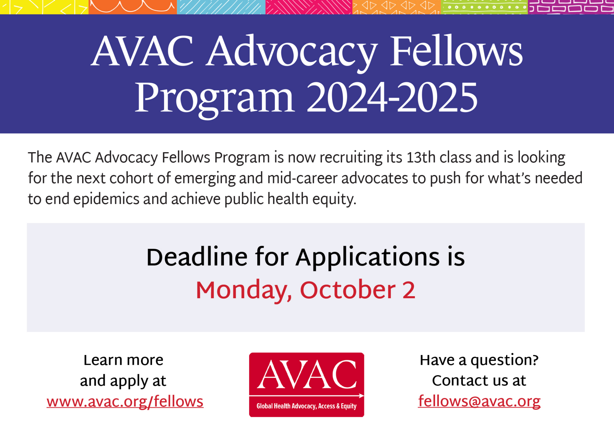 AVAC 2024 Advocacy Fellows Applications Now Open AVAC   Af Social Tile A 8.16.23 1 2048x1463 